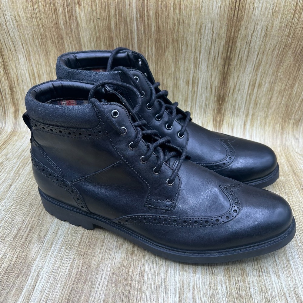 Clarks Curington Wingtip Boots Men's Size 12 Black Leather Brogue Lug Sole Shoes